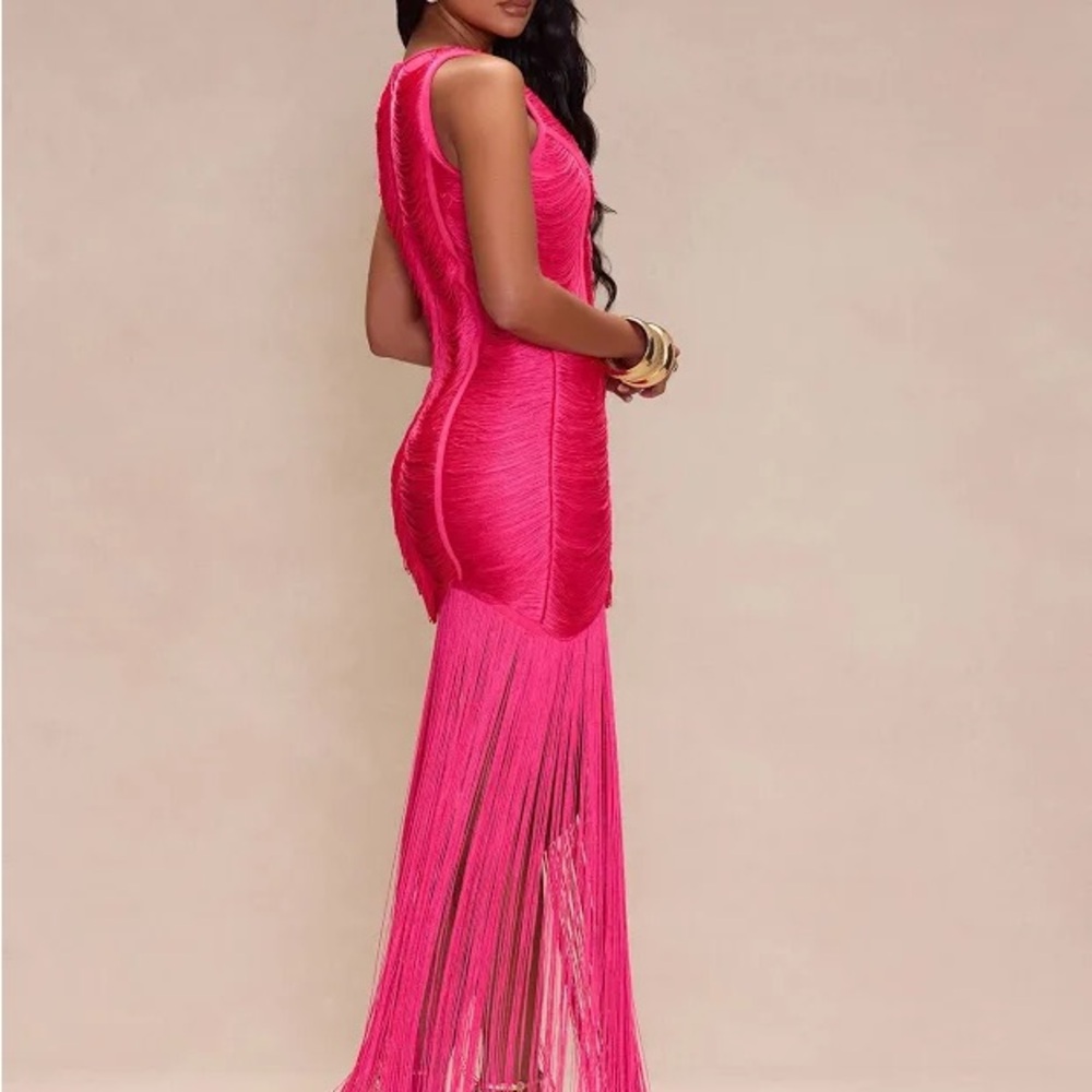 Magenta pink fringe dress.
